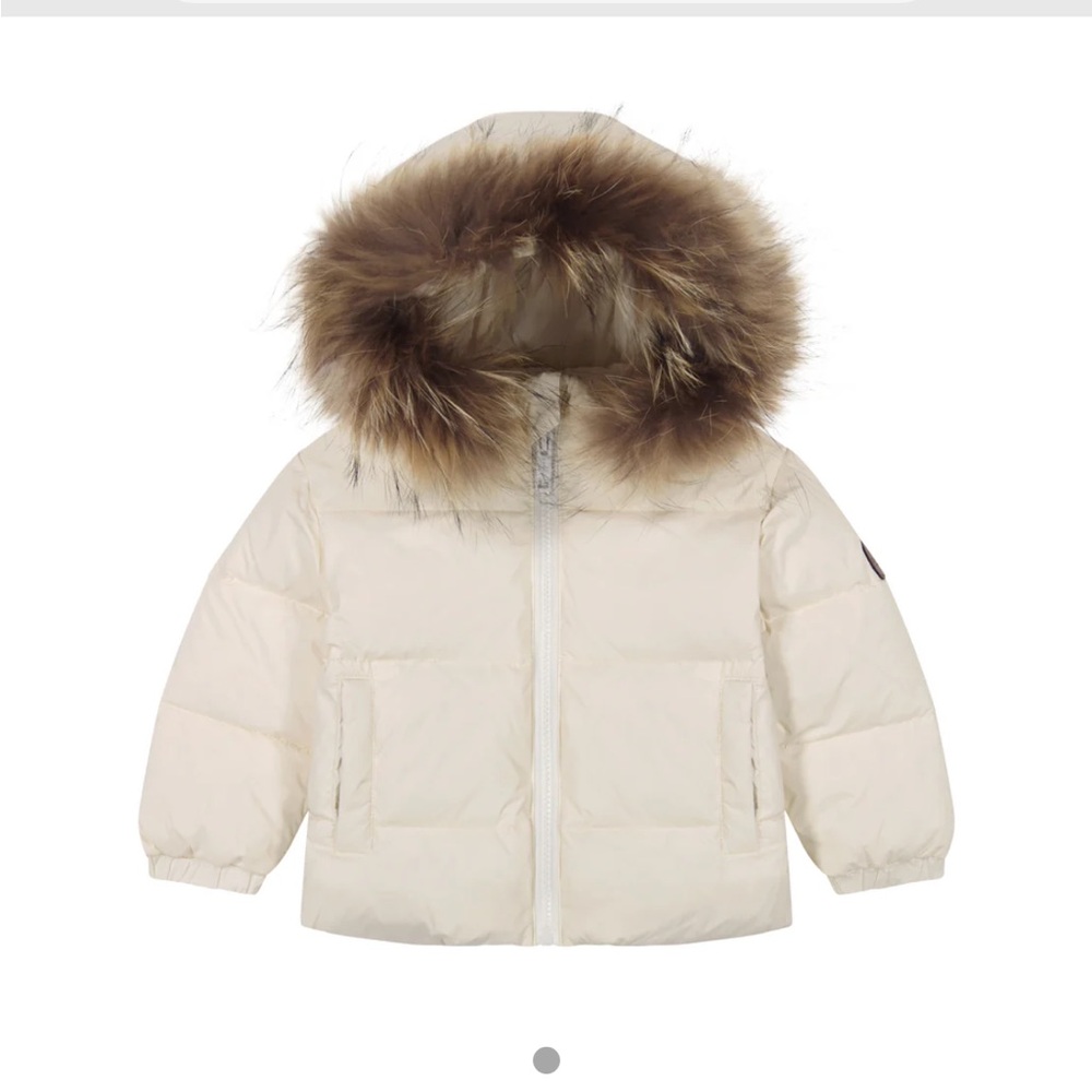 Kids Cream Puffer Jacket with Fur Hood